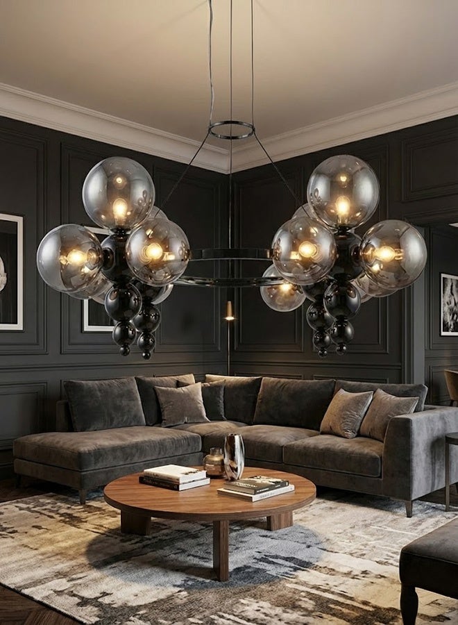 SPOLUX Modern Lighting, Modern Chandelier, Light,  Black Color, 100x35x60 cm, Suitable  for bedroom and living room, Glass Material, Adjustable height. - Image 4